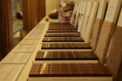 Bars of various types of chocolate.